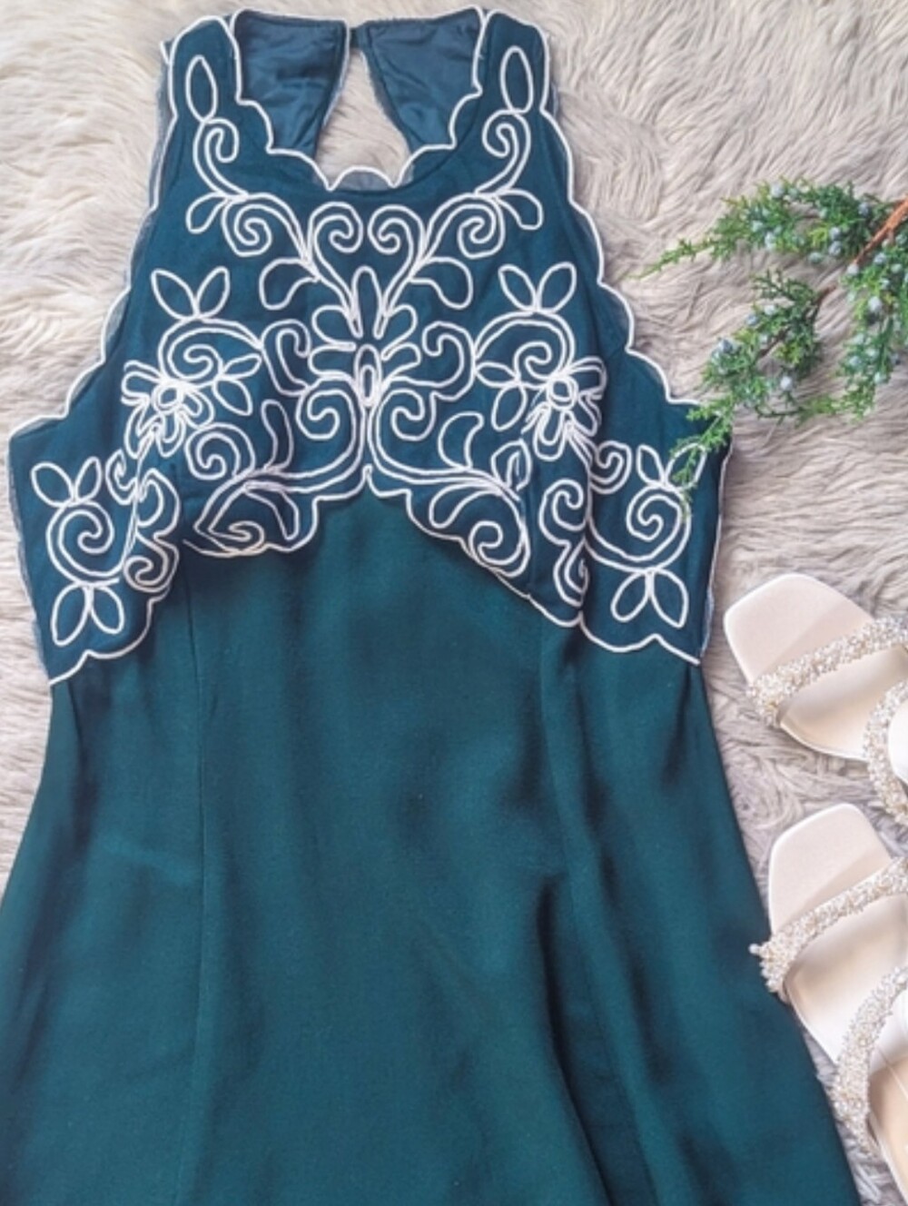 EUC Vintage Scott McClintock Fit and Flare Embroidered Dress in Green